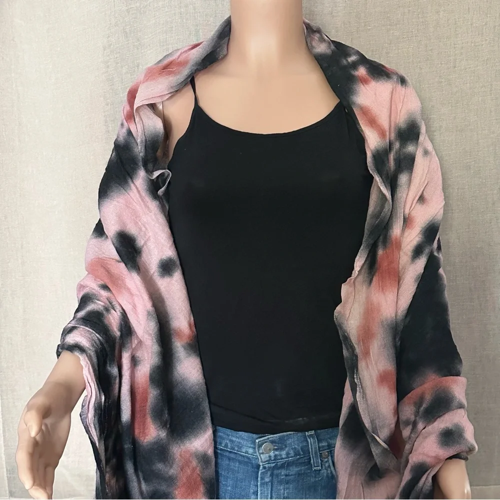 Maison Scotch Wool Pink and Black Scarf Wrap